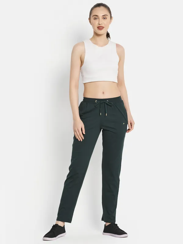 Women's Sea Green Slim-Fit Ankle-Length Track Pant